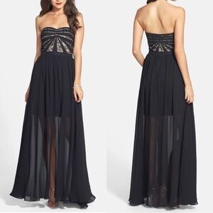 Aidan Mattox Lace Black Maxi Dress